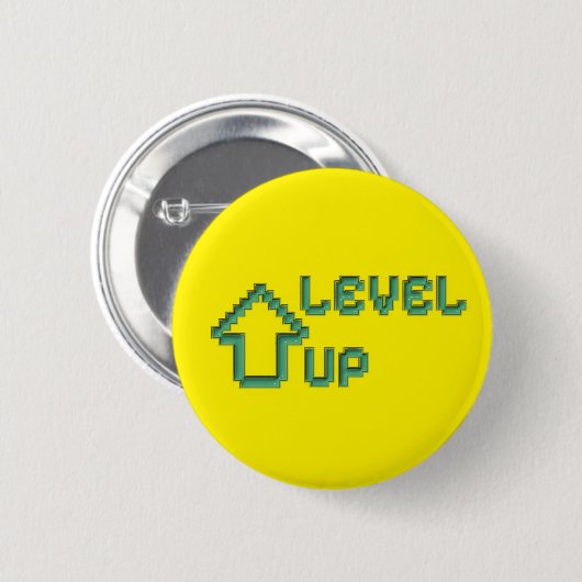 Retro Pixel Art Level Up Pin Button 缶バッジ (正面&裏面)