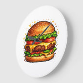 Retro Pixel Cheeseburger Clock ラージ壁時計 (傾斜)
