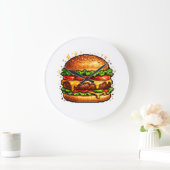 Retro Pixel Cheeseburger Clock ラージ壁時計 (ホーム)