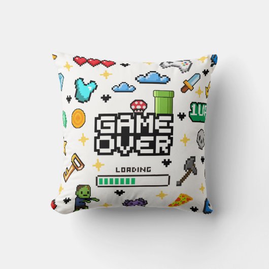 Retro Pixel Gaming Throw Cushion Video Gamer Gift クッション (正面)