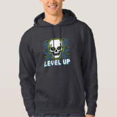 Retro Pixel Level Up Gamer Skull Hoodie パーカ (正面)
