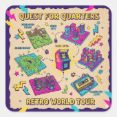 Retro Pixel Pattern– Fun Colourful Vintage Arcade  スクエアシール (正面)