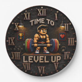 Retro Pixel Weightlifting Gamer Gym Fitness  ペーパープレート
