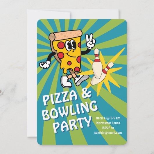 Retro Pizza and Bowling Birthday Invitation 招待状 (正面)