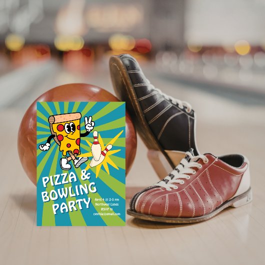 Retro Pizza and Bowling Birthday Invitation 招待状