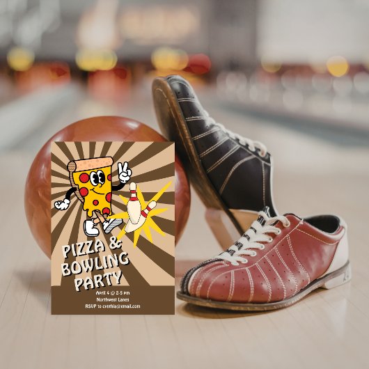 Retro Pizza and Bowling Birthday Invitation 招待状