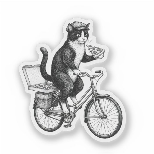 Retro Pizza Delivery Cat  シール (正面)