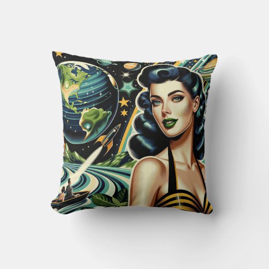 Retro Planet Pin-Up クッション (正面)