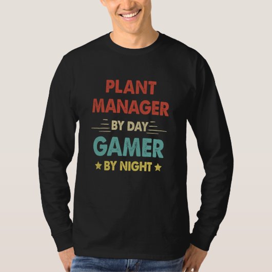 Retro Plant Manager By Day Gamer By Night Tシャツ (正面)