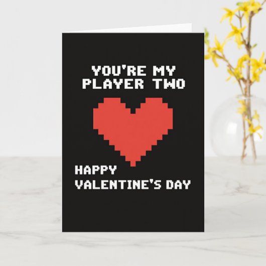 Retro Player Two Valentines Card カード (黄色い花)