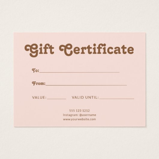 Retro Playful Minimalist Pink Brown Certificate (裏面)