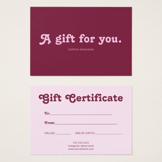 Retro Playful Minimalist Pink Certificate (正面&裏面)