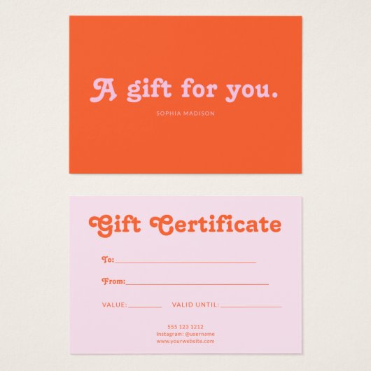 Retro Playful Minimalist Pink Orange Certificate (正面&裏面)