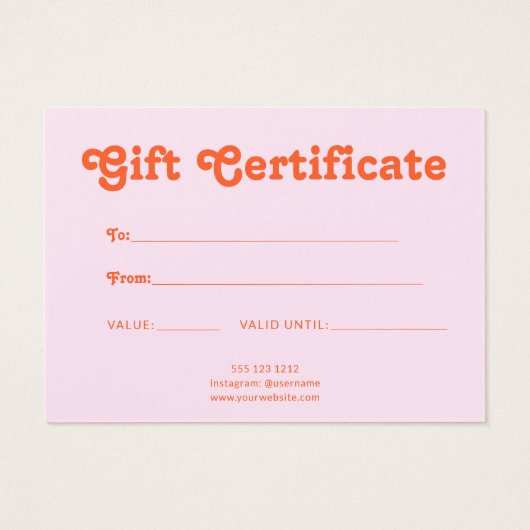 Retro Playful Minimalist Pink Orange Certificate (裏面)