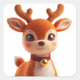 Retro Plush Reindeer Christmas Art スクエアシール