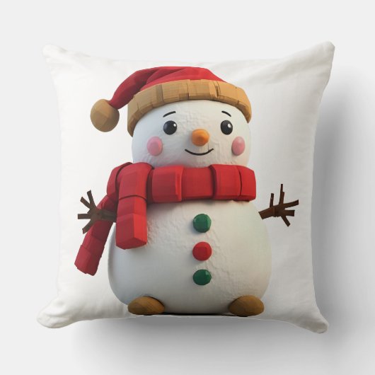 Retro Plush Snowman With Scarf Christmas クッション (正面)