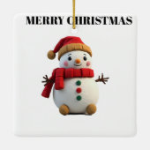 Retro Plush Snowman With Scarf Christmas セラミックオーナメント (裏面)