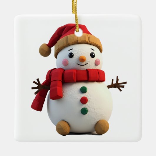 Retro Plush Snowman With Scarf Christmas セラミックオーナメント (正面)