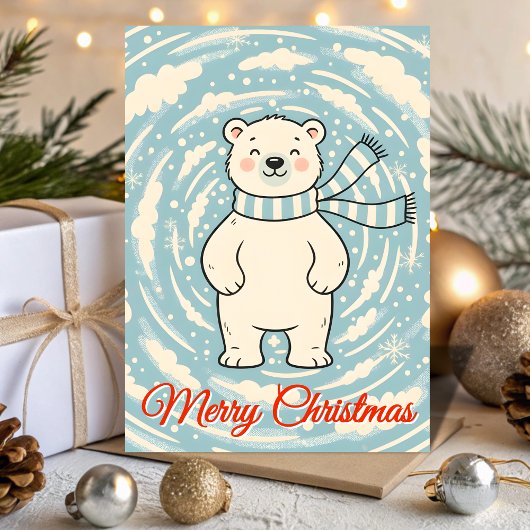 Retro Polar Bear Blizzard Christmas シーズンカード