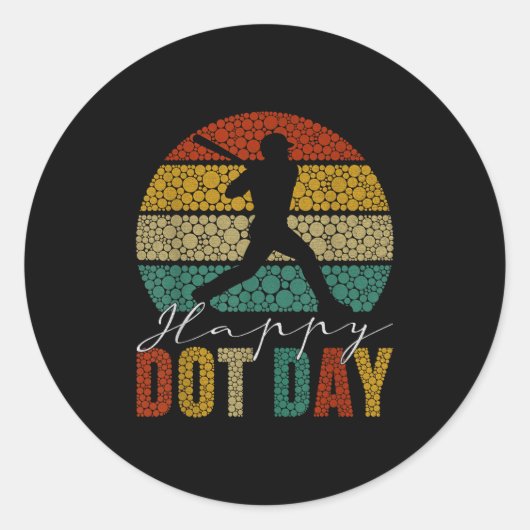 Retro Polka Dot Baseball Player Lover Fan Happy Do ラウンドシール (正面)