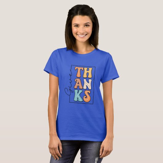Retro Polka Dot 'THANKS' Design Tシャツ (正面フル)