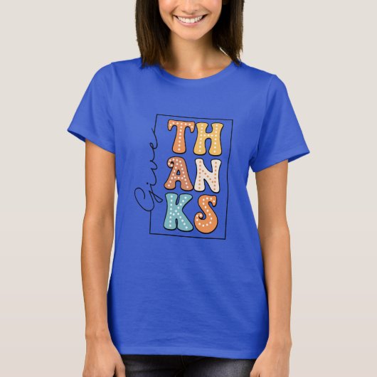 Retro Polka Dot 'THANKS' Design Tシャツ (正面)