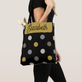 Retro Polka Dots Black Mustard Name Personalized トートバッグ (クローズアップ)