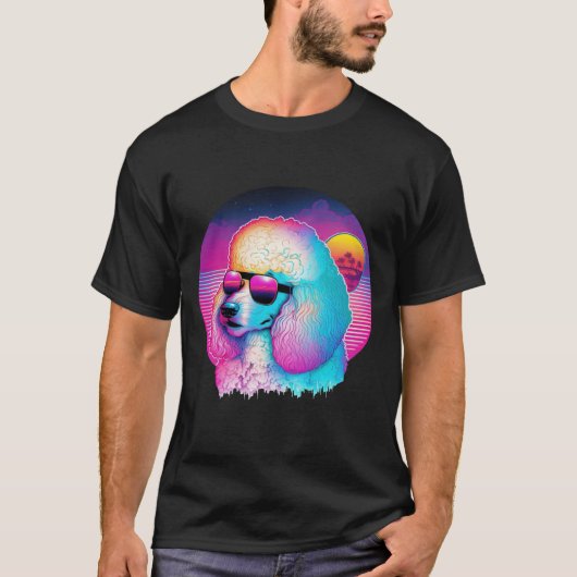 Retro Poodle Synthwave Nights Tシャツ (正面)