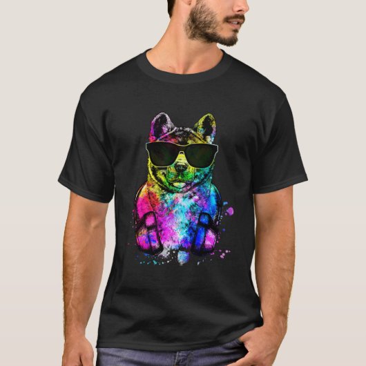Retro Pop Akita Inu Dog Portrait with Headphones Tシャツ (正面)