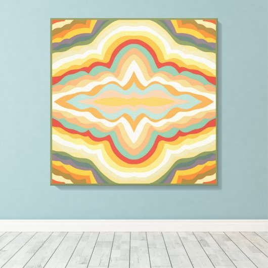 Retro Pop Art Abstract Geometric Wavy Pattern キャンバスプリント (インサイチュ (ウッドフロア))