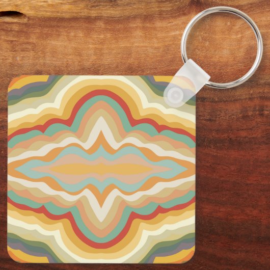 Retro Pop Art Abstract Geometric Wavy Pattern キーホルダー (裏面)