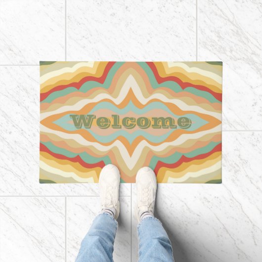 Retro Pop Art Abstract Geometric Wavy Pattern ドアマット (室内)