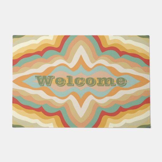 Retro Pop Art Abstract Geometric Wavy Pattern ドアマット (正面)