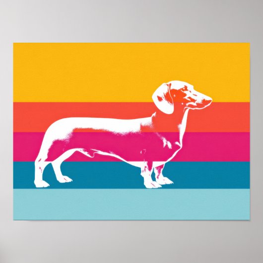 Retro Pop Art Dachshund Silhouette  ポスター (正面)