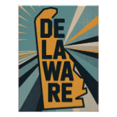 Retro Pop Art Delaware State Map Design ポスター (正面)
