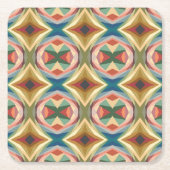 Retro Pop Art Geometric Color Block Pattern スクエアペーパーコースター (正面)