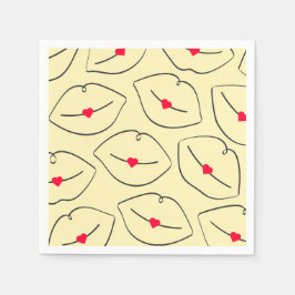 Retro Pop Art Lips & Heart Sunshine Yellow スタンダードカクテルナプキン