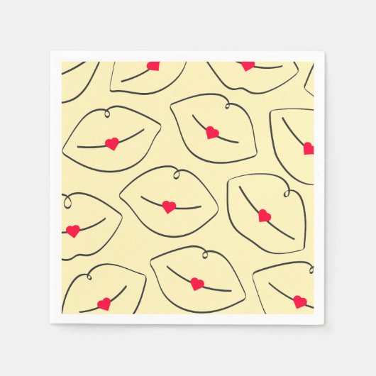 Retro Pop Art Lips & Heart Sunshine Yellow スタンダードカクテルナプキン (正面)