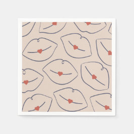 Retro Pop Art Lips & Heart Terracotta Red スタンダードカクテルナプキン