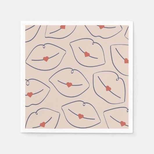 Retro Pop Art Lips & Heart Terracotta Red スタンダードカクテルナプキン (正面)