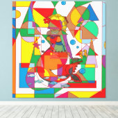 Retro Pop Art Mermaid Colorful Comic Style Square キャンバスプリント (インサイチュ (ウッドフロア))