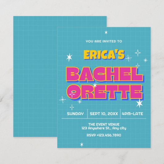 Retro pop bachelorette 招待状 (正面/裏面)
