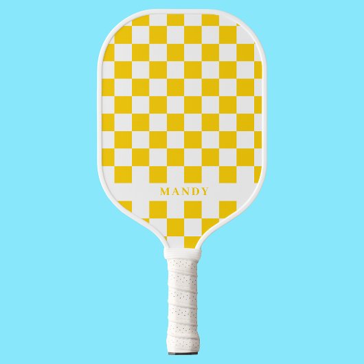 Retro Pop Sunny Yellow Checkerboard Custom Name ピックルボールラケット