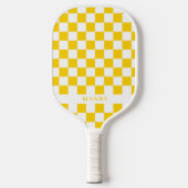 Retro Pop Sunny Yellow Checkerboard Custom Name ピックルボールラケット (正面)