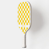 Retro Pop Sunny Yellow Checkerboard Custom Name ピックルボールラケット (左)