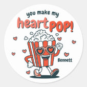 Retro Popcorn Valentine Sticker ラウンドシール (正面)