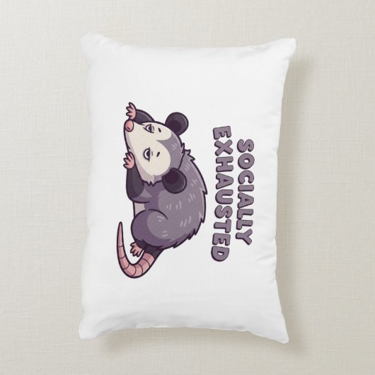 Retro Possum Socially Exhausted Rectangular Pillow アクセントクッション (裏面(縦))