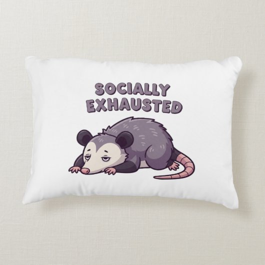 Retro Possum Socially Exhausted Rectangular Pillow アクセントクッション (裏面)