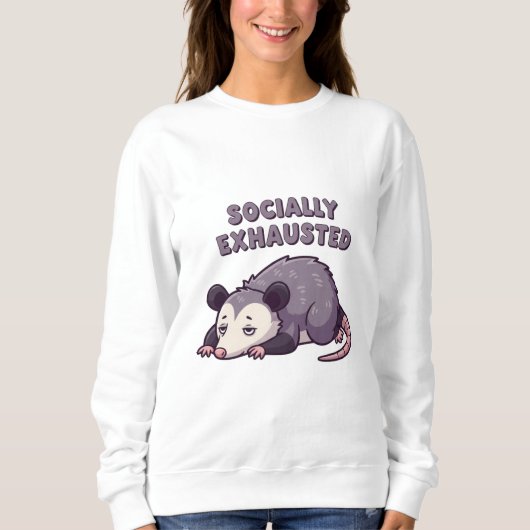 Retro Possum Socially Exhausted Women’s Sweatshirt スウェットシャツ (正面)