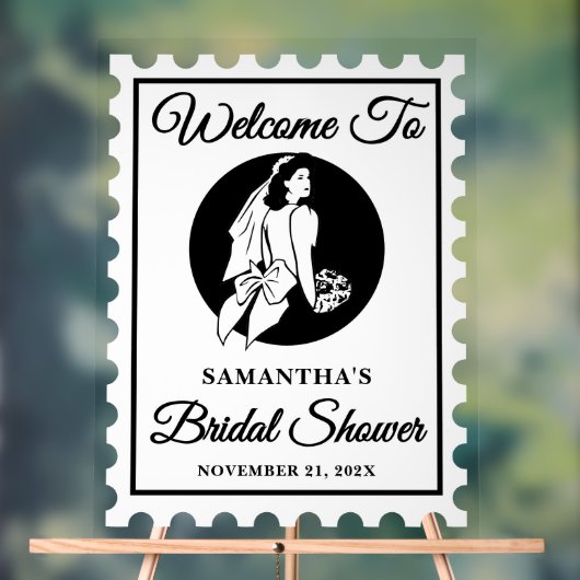 Retro Postage Stamp Bridal Shower Welcome アクリルサイン (ニュートラル)
